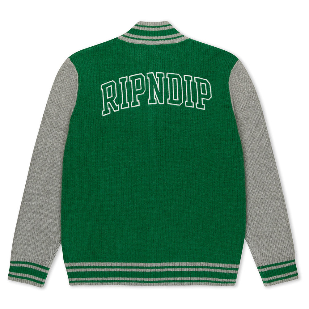 RIPNDIP TEAM SPIRIT VARSITY CARDIGAN GREEN