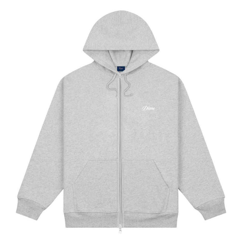 DIME CURSIVE SMALL LOGO ZIP HOODIE GREY