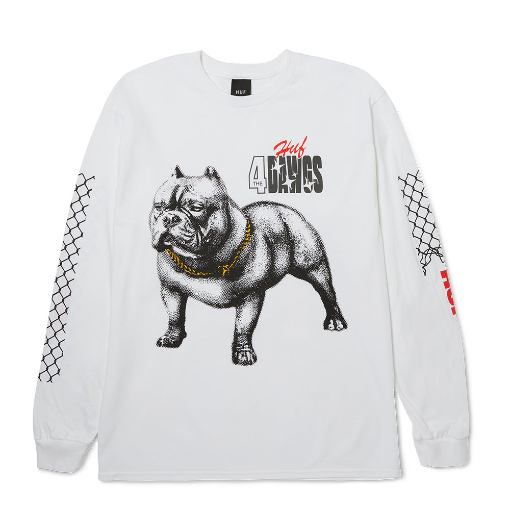 HUF 4 THE DAWGS LS TEE WHITE