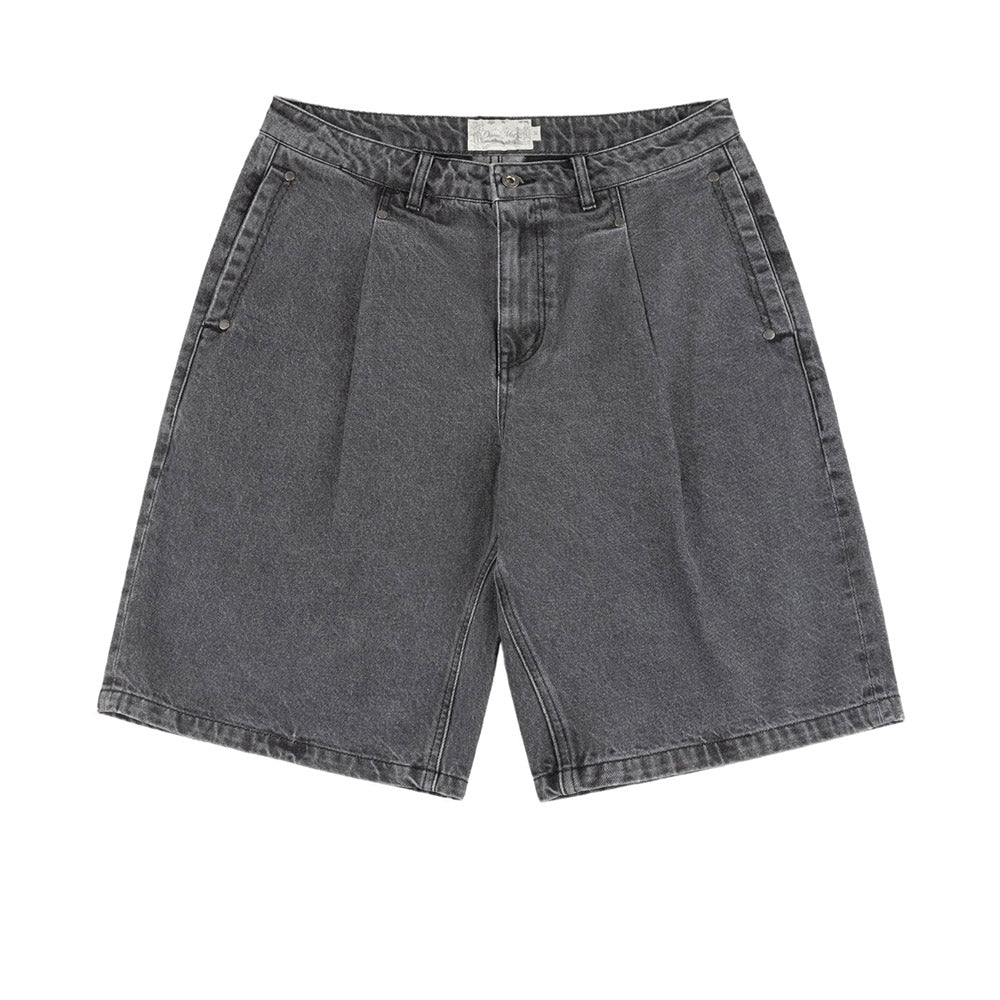 DIME PLEATED DENIM SHORTS BLACK