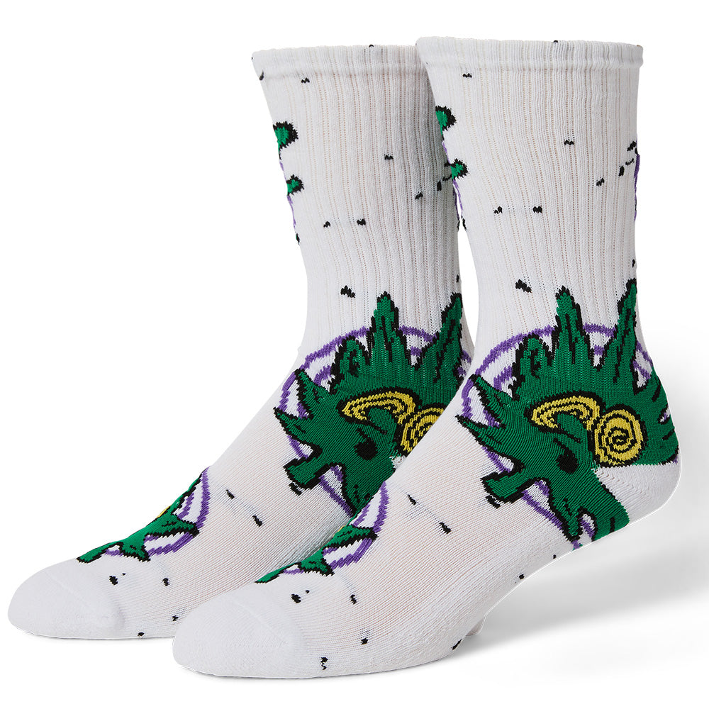 HUF GREEN BUDDY HYPNOSIS SOCK WHITE