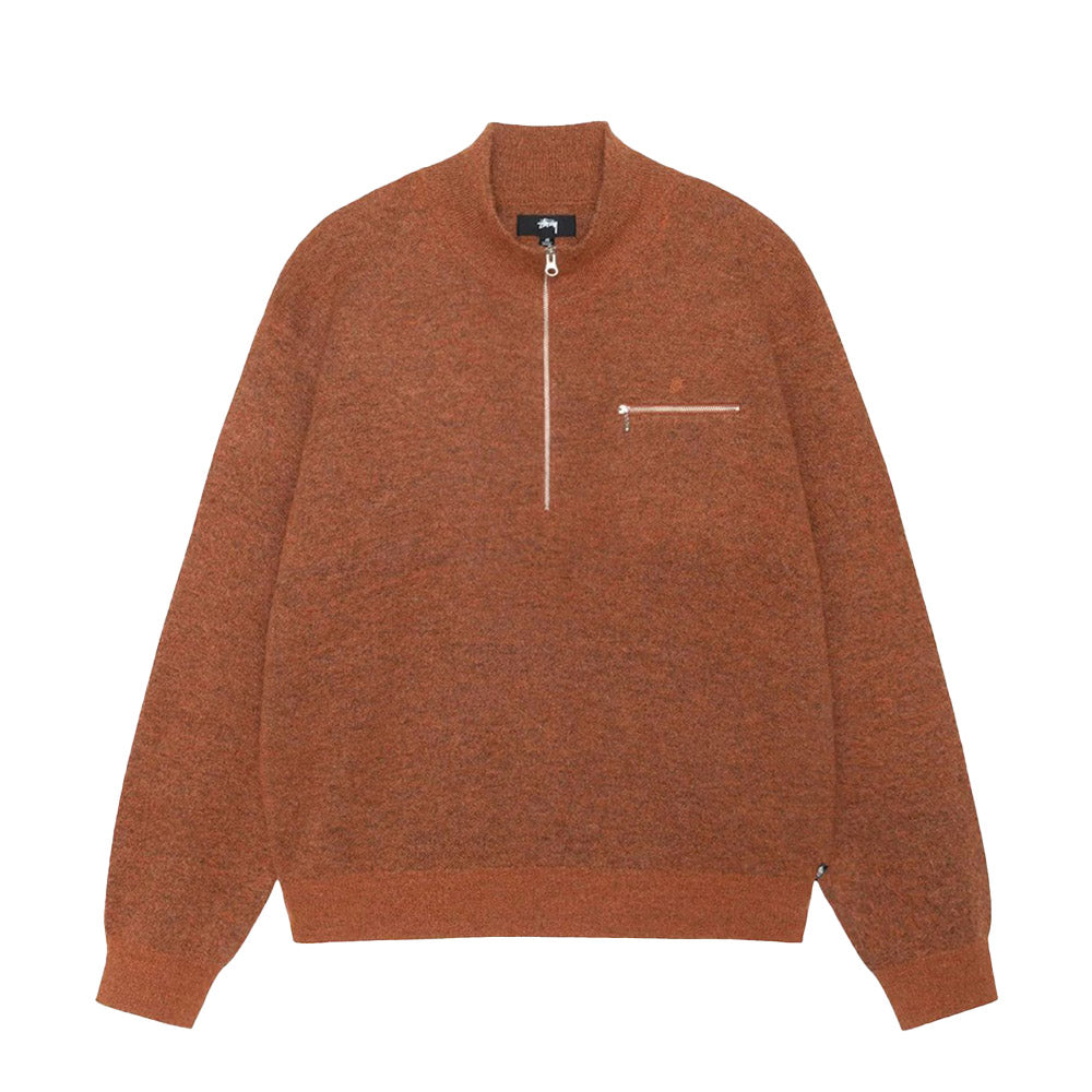Half Zip Mock Neck Sweater Brown