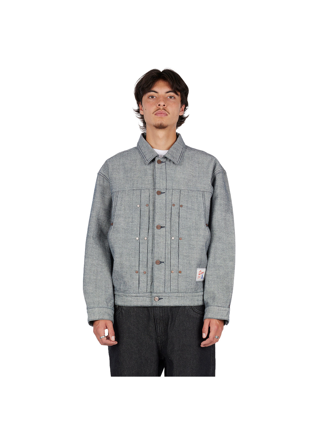 Pleated Denim Jacket Grey