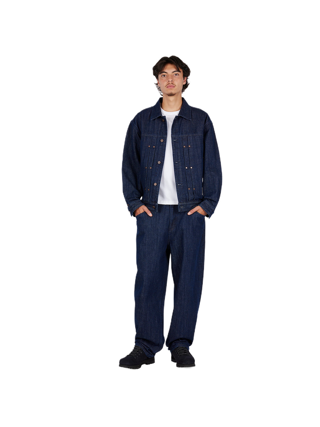 Pleated Denim Jacket Navy