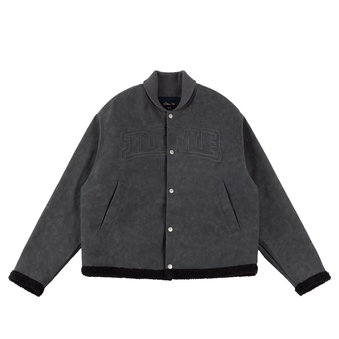 Faux Suede Varsity Jacket Black