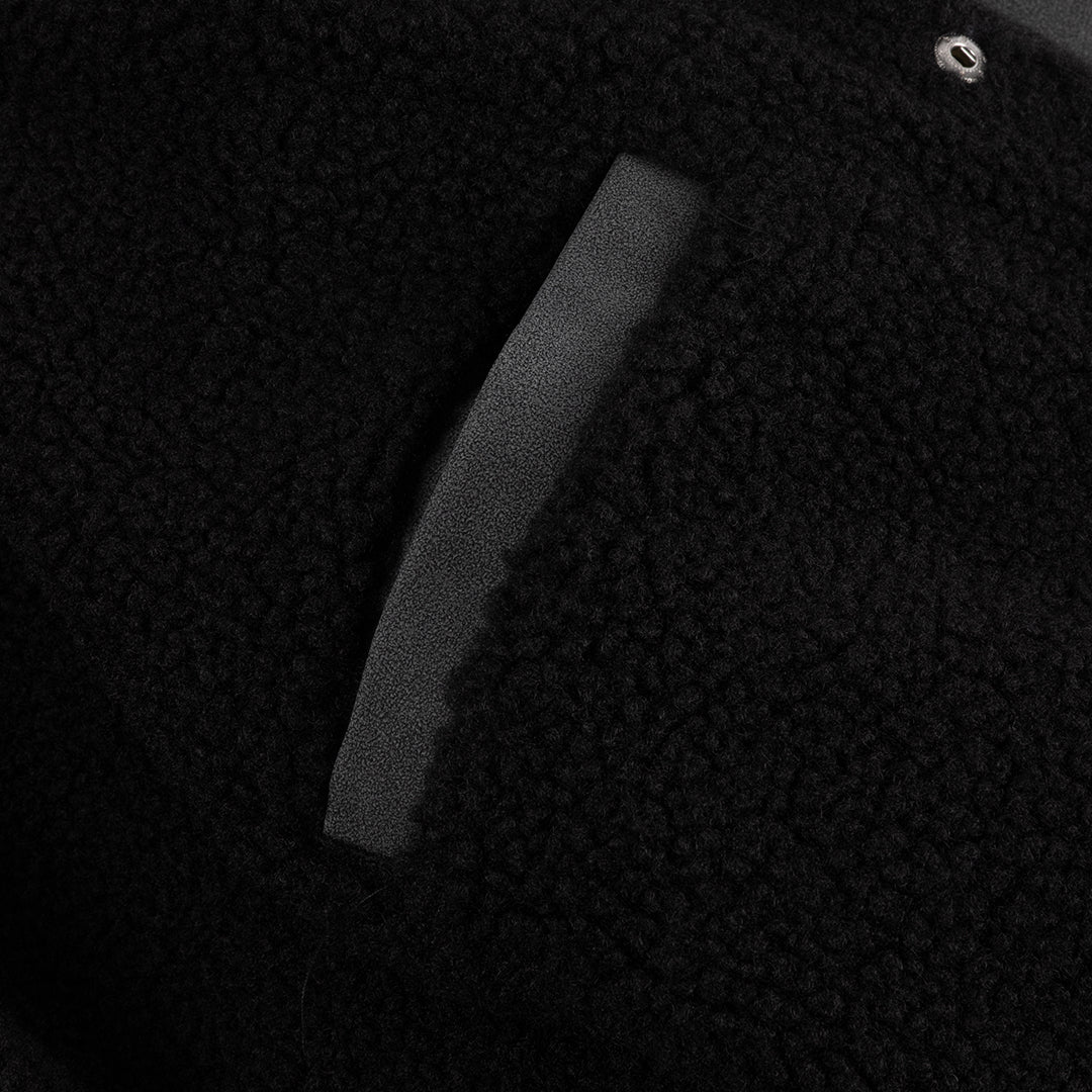 Faux Suede Varsity Jacket Black