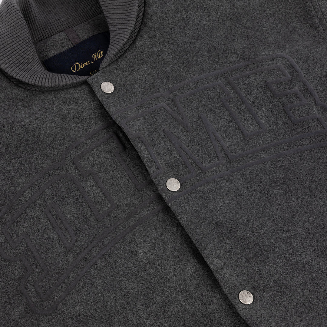 Faux Suede Varsity Jacket Black