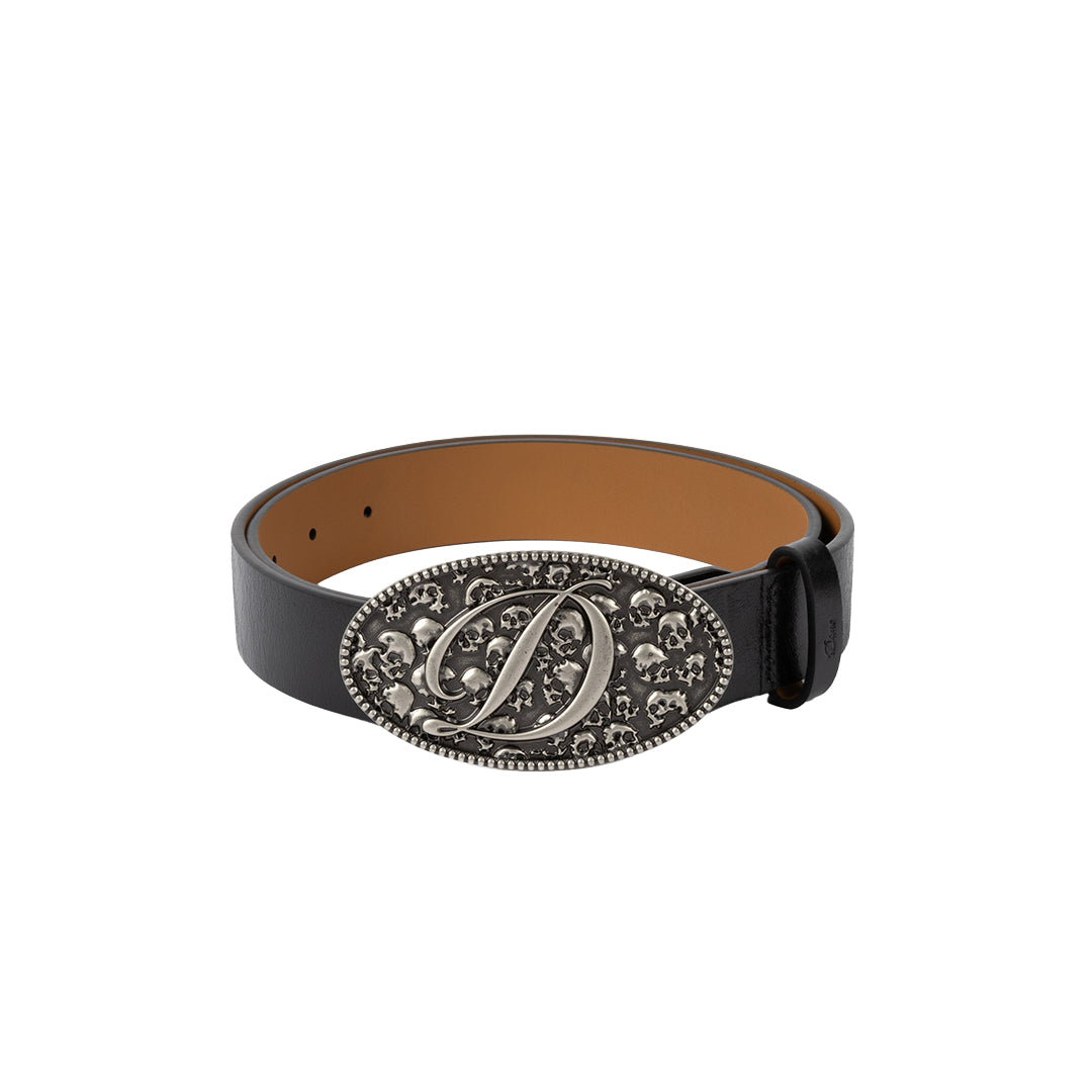 Skull Leather Belt Silver