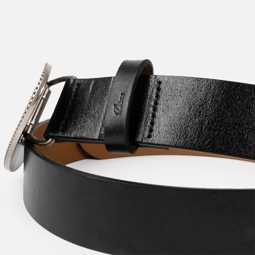 Skull Leather Belt Silver