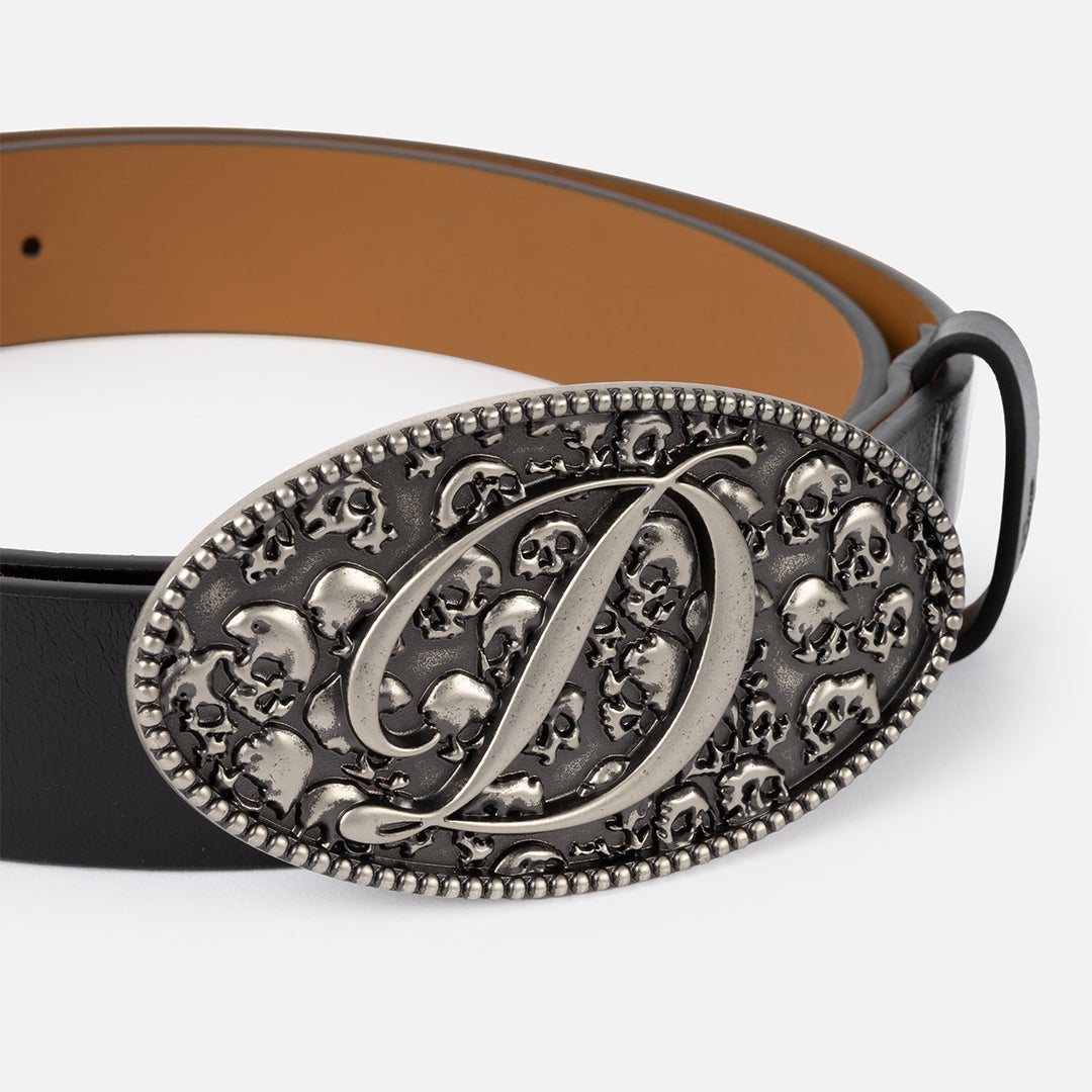 Skull Leather Belt Silver