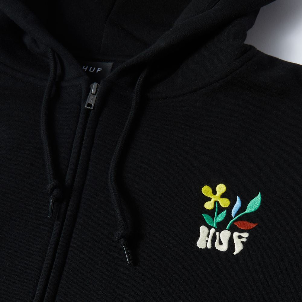 HUF FLOWER FULL ZIP HOODIE BLACK