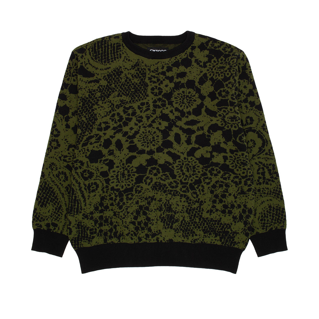 Jacquard Knit Sweater Dark Green