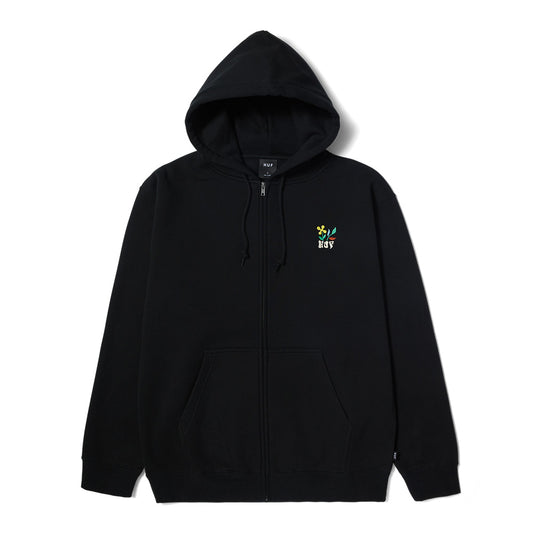 HUF FLOWER FULL ZIP HOODIE BLACK