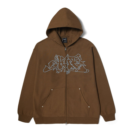 HUF OUTLINES HW FULL ZIP FLEECE BROWN