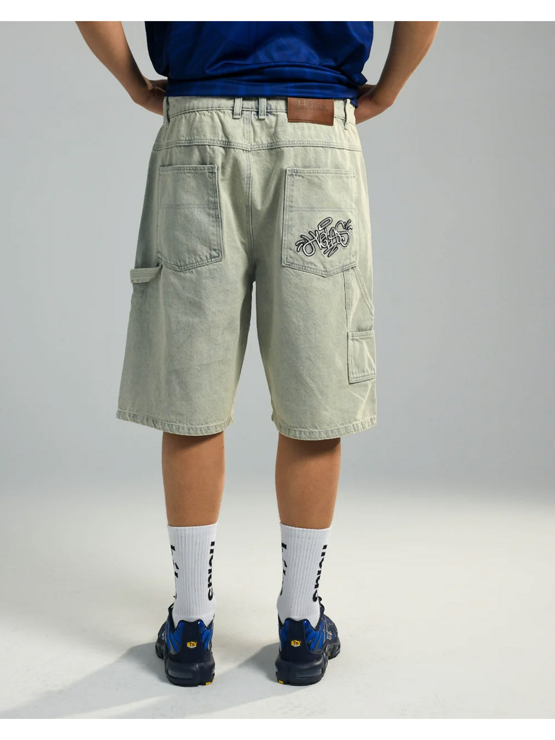 Double Knee Jeans Shorts Light Blue