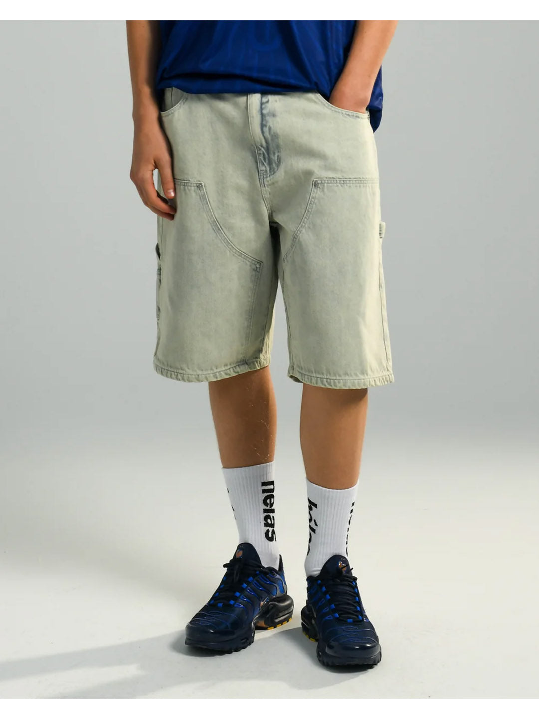 Double Knee Jeans Shorts Light Blue