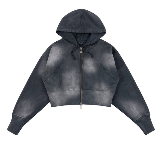 DIME CROPPED ZIP HOODIE BLACK