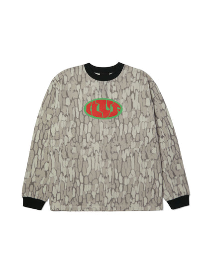 Warped Camo Ls Knit Top Khaki Camo