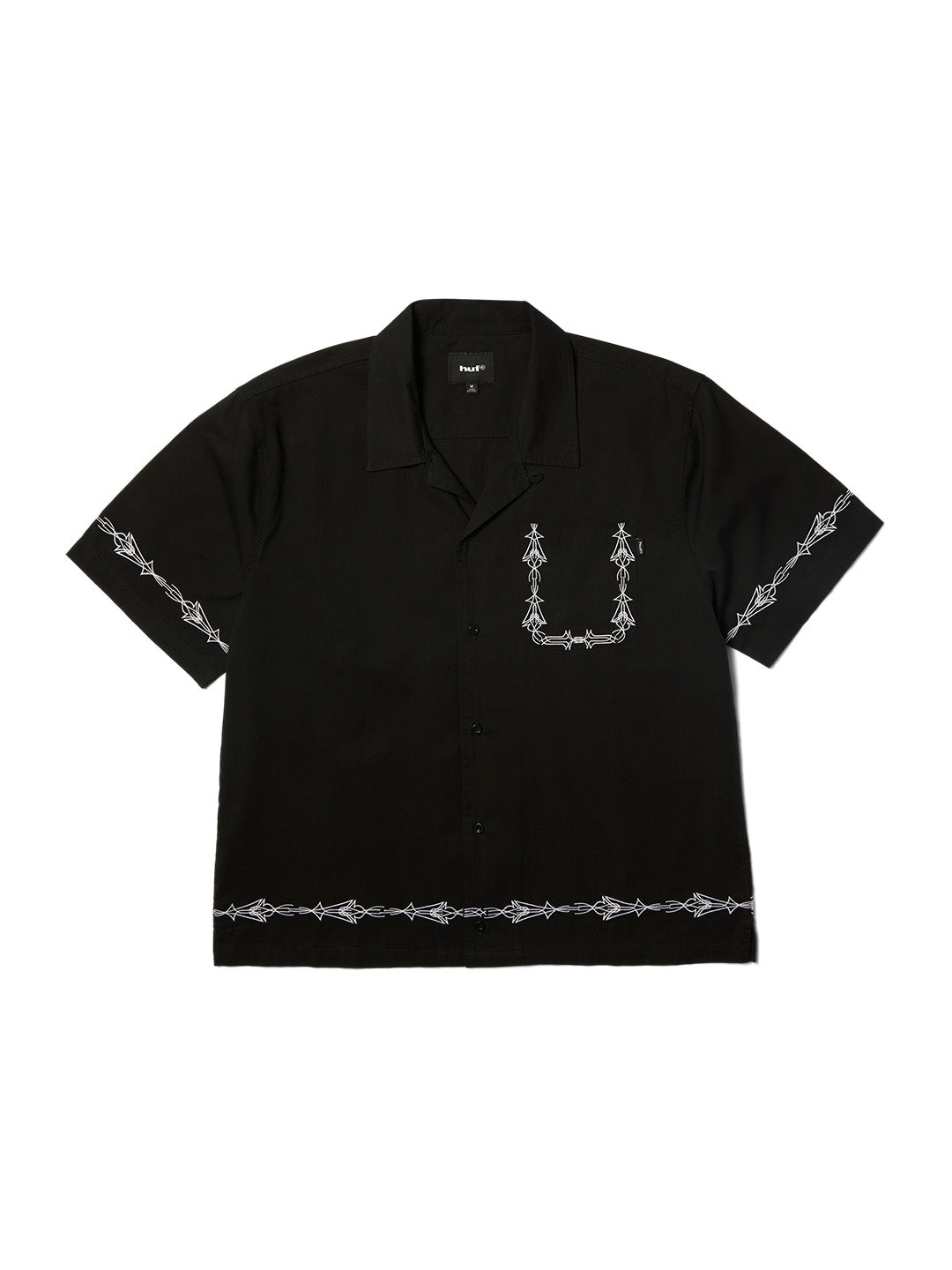 Pinstripe Embroidered Resort Shirt Black