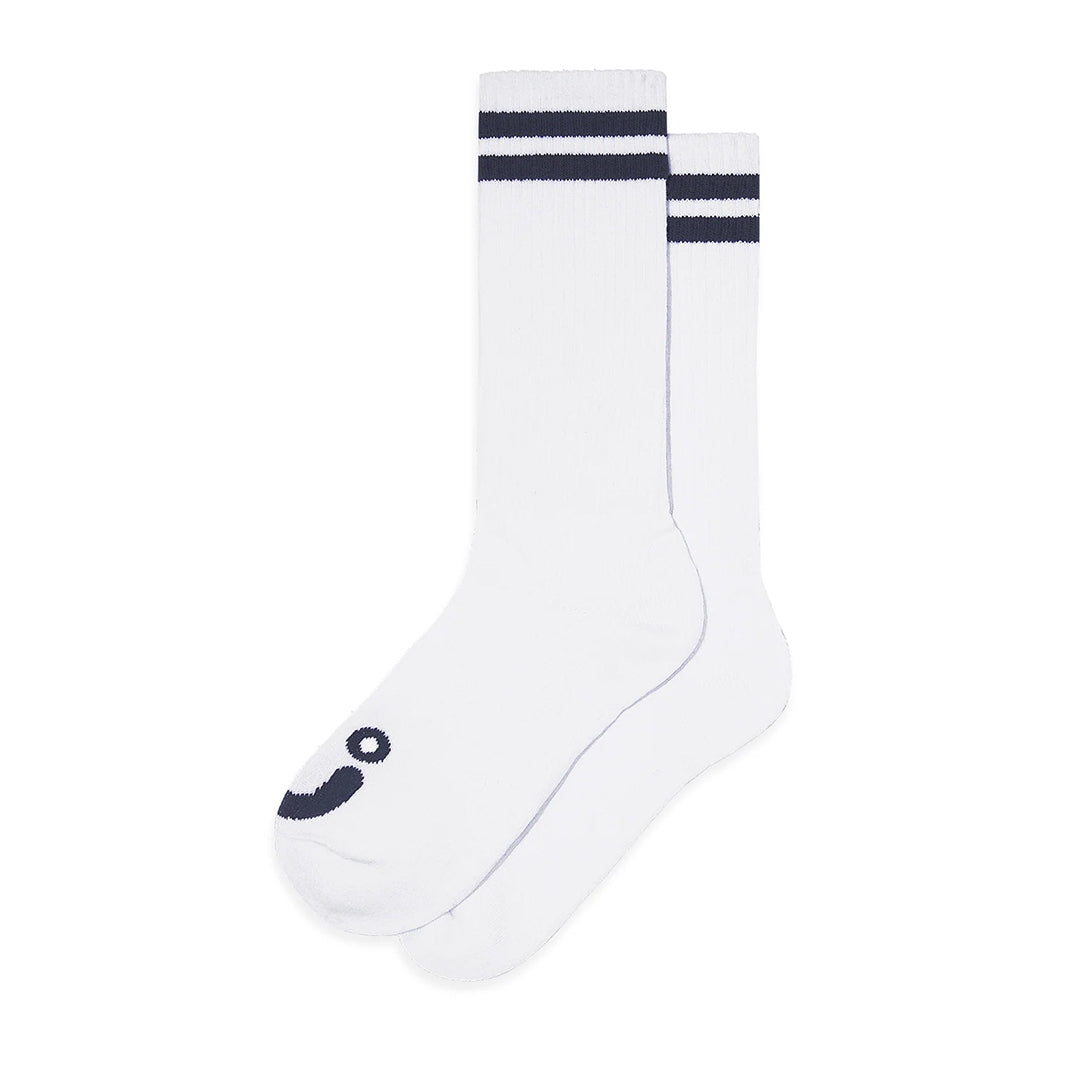 Happy Sad Long Rib Socks Long Navy Blue