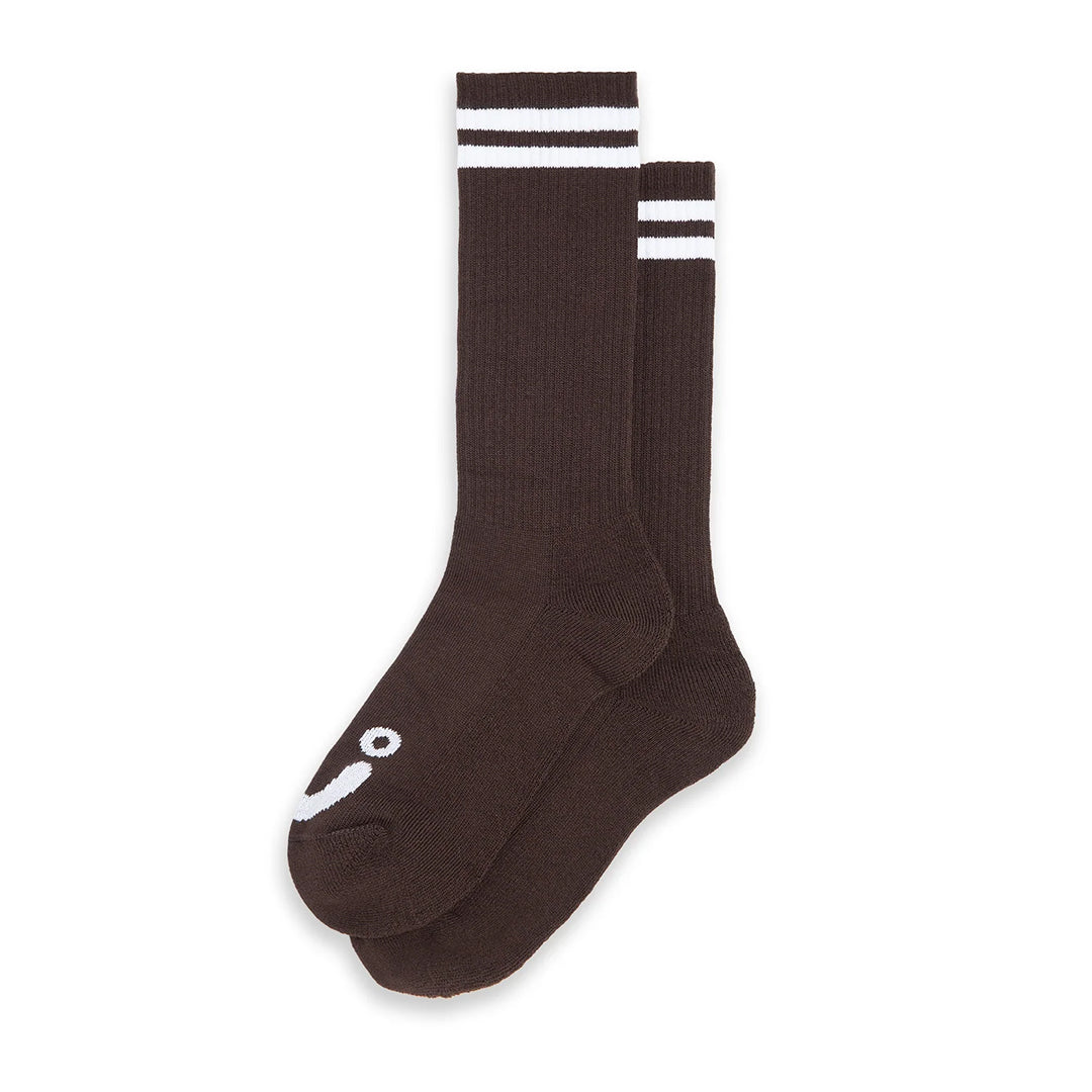 Happy Sad Long Rib Socks Brown