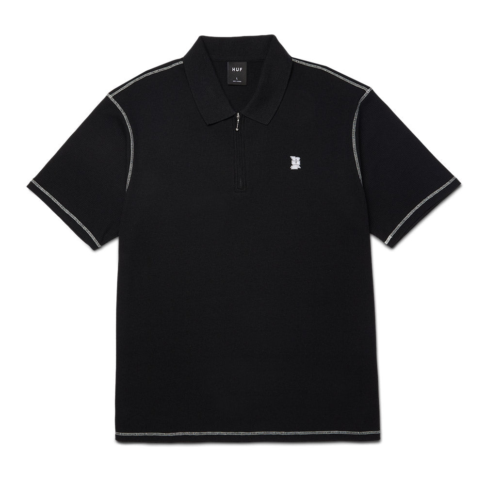 HUF WAFFLE KNIT CONTRAST POLO BLACK