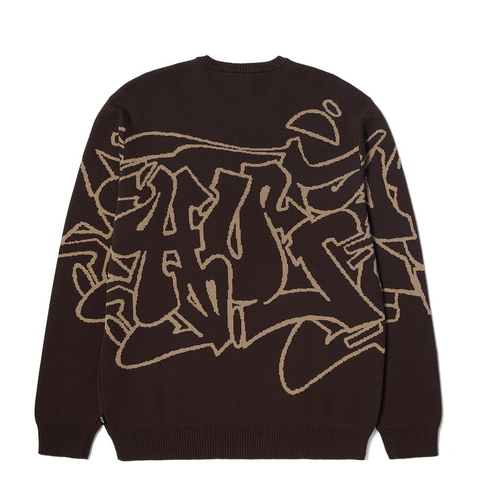 HUF OUTLINES CREWNECK SWEATER BROWN