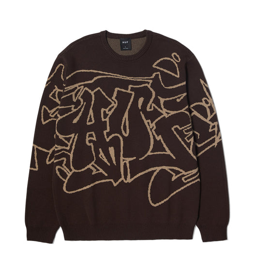 HUF OUTLINES CREWNECK SWEATER BROWN