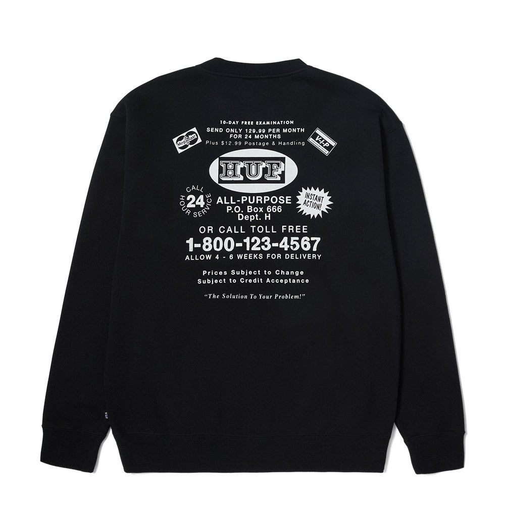 HUF AS SEEN ON TV CREWNECK BLACK