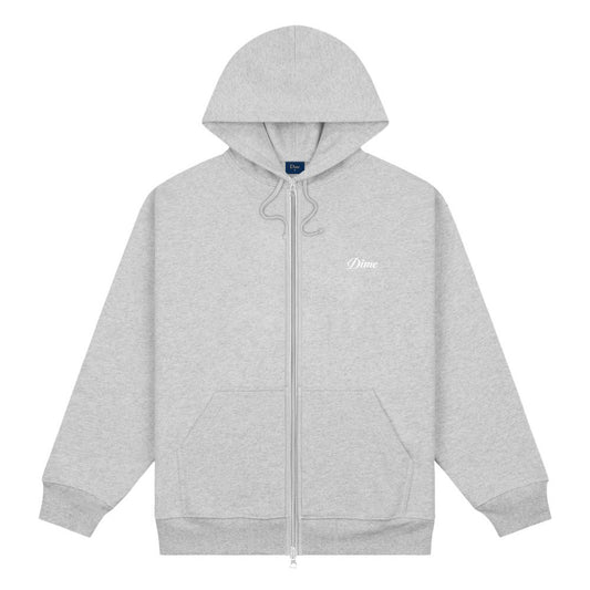 DIME CURSIVE SMALL LOGO ZIP HOODIE GREY