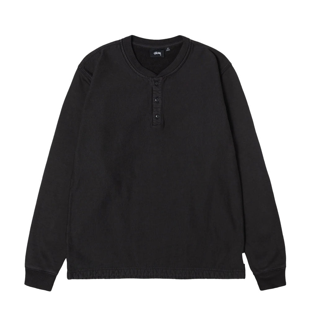 Open Hem Henley Fleece Black