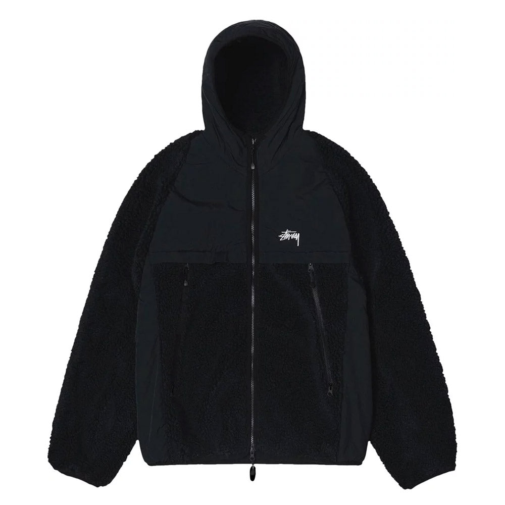 STUSSY SHERPA PANELED HOODED JACKET BLACK