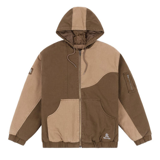 DIME PANEL DENIM HOODED BOMBER BROWN