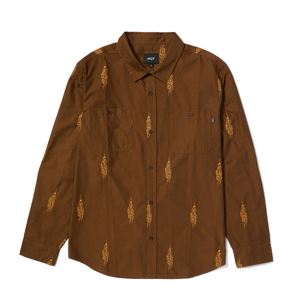 HUF LARKIN EMBROIDERED WORK SHIRT BROWN