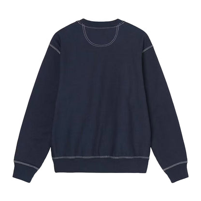 Contrast Stitch Label Crewneck Navy Blue