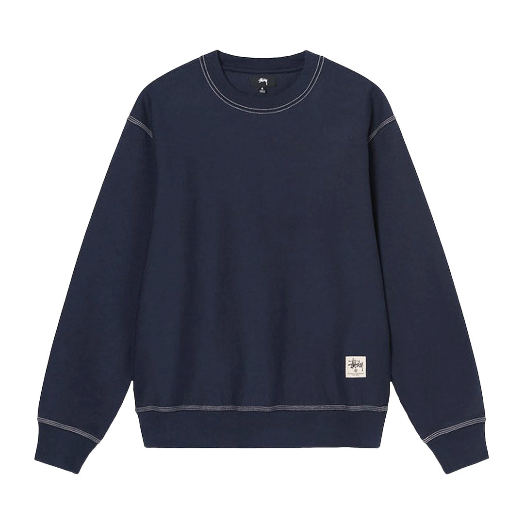 Contrast Stitch Label Crewneck Navy Blue