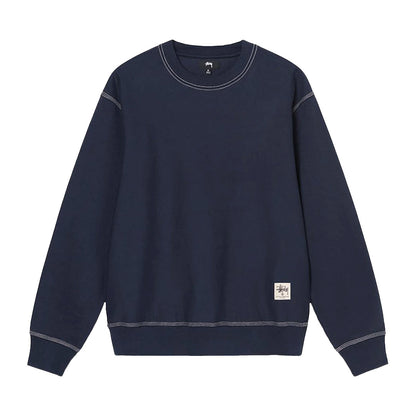 Contrast Stitch Label Crewneck Navy Blue