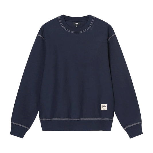 Contrast Stitch Label Crewneck Navy Blue